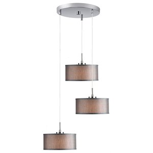 woodbridge lighting drum 3-light fabric & metal cluster pendant in nickel/gray
