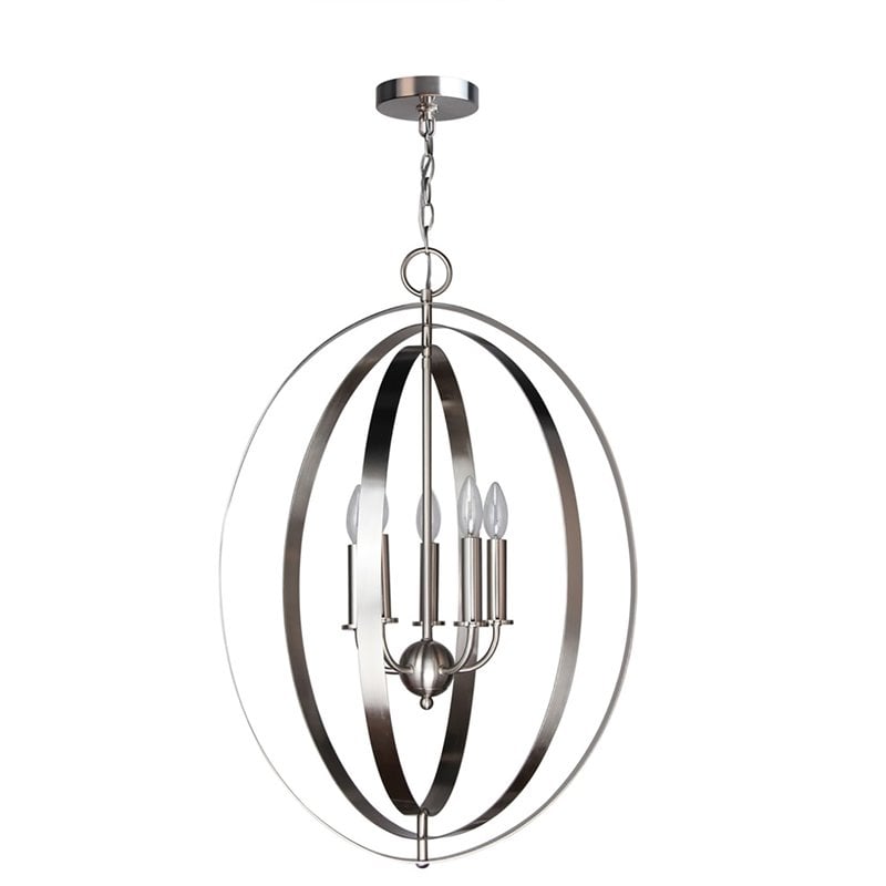 Woodbridge Lighting Camellia Oval 6-Light Metal Pendant Chandelier in Nickel