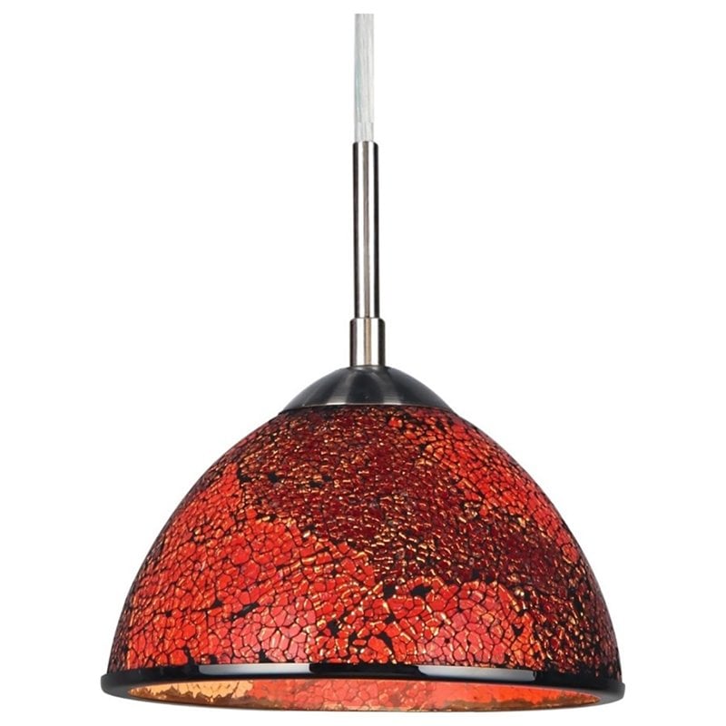 Woodbridge Lighting Alexis 1 Light Metal Pendant in Satin Nickel/Red