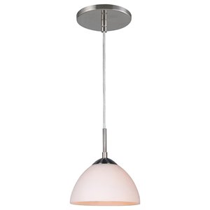 Woodbridge Lighting Alexis 1 Light Metal Pendant in Satin Nickel/White