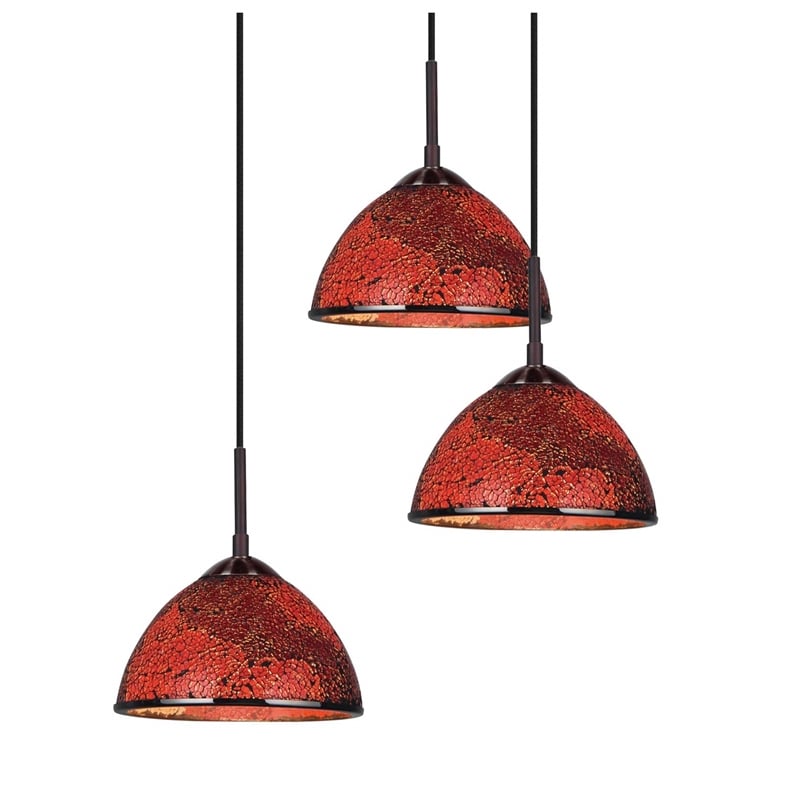 Woodbridge Lighting Alexis 3-Light Metal Pendant in Bronze/Red