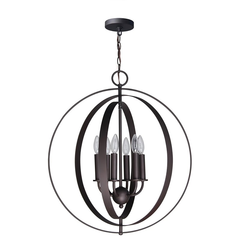 Woodbridge Lighting Camellia Round 6-Light Metal Pendant Chandelier in Bronze