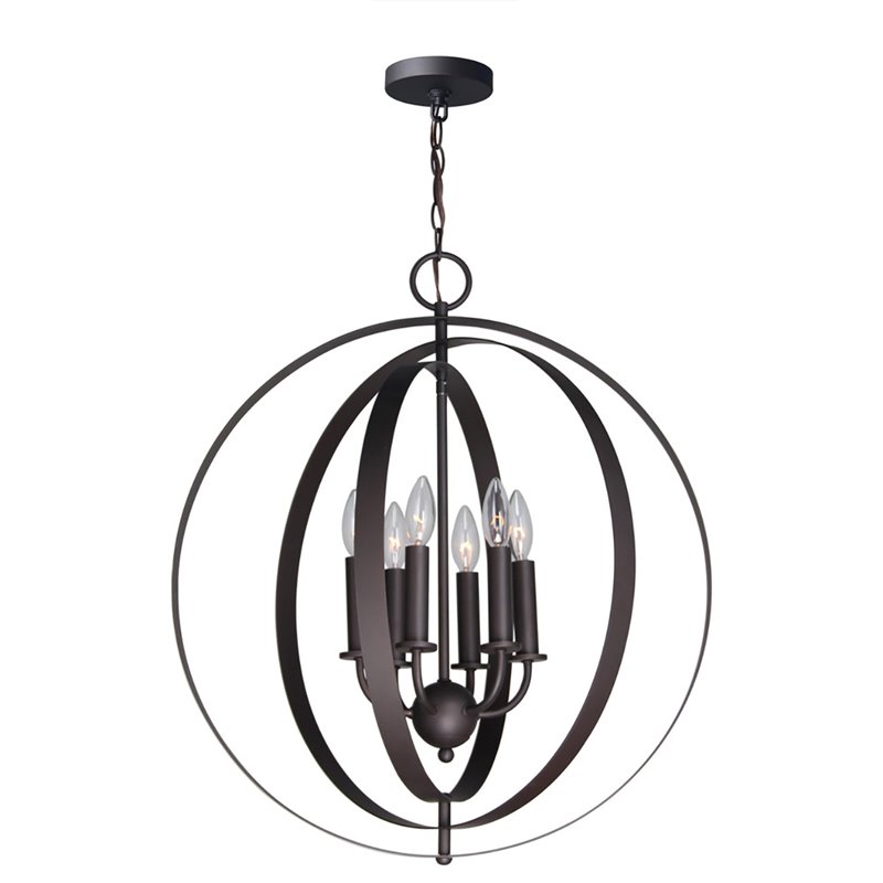Woodbridge Lighting Camellia Round 6-Light Metal Pendant Chandelier in Bronze