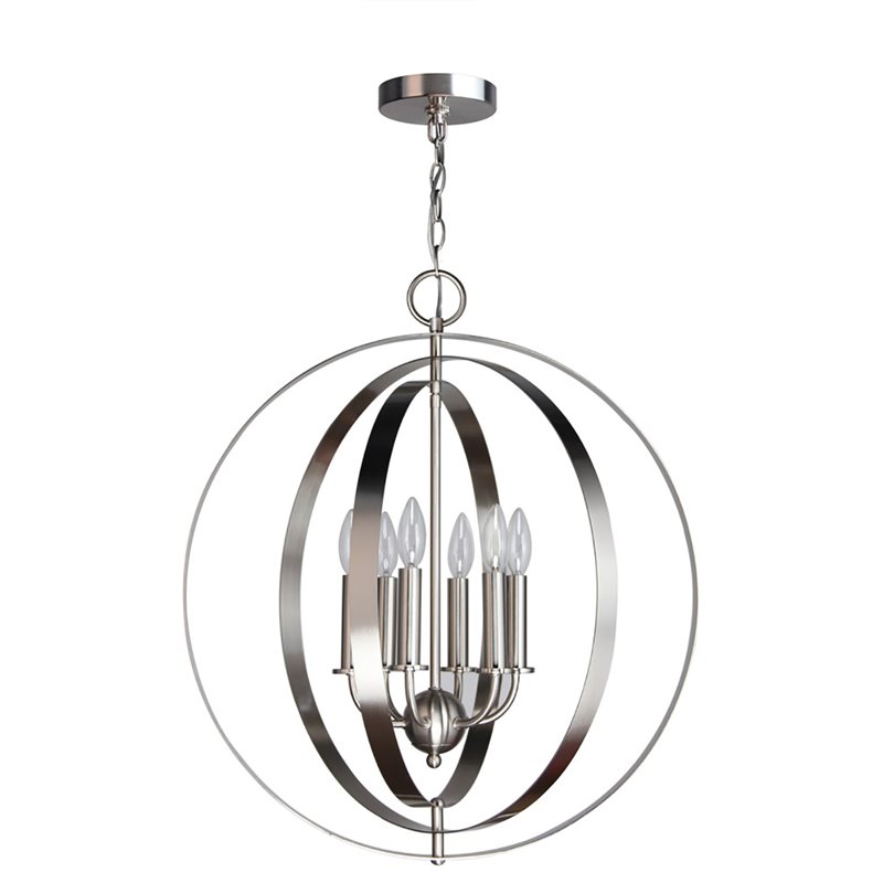 Woodbridge Lighting Camellia Round 6-Light Metal Pendant Chandelier in Nickel
