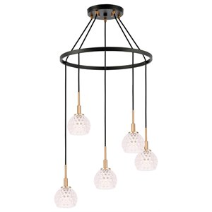 woodbridge lighting elise 5-light clear glass chandelier in brass/bronze