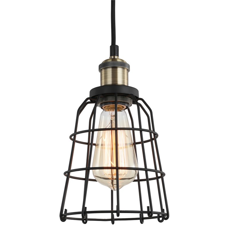 Woodbridge Lighting Fulton Wire Cage Metal Mini-Pendant in Antique Brass/Black