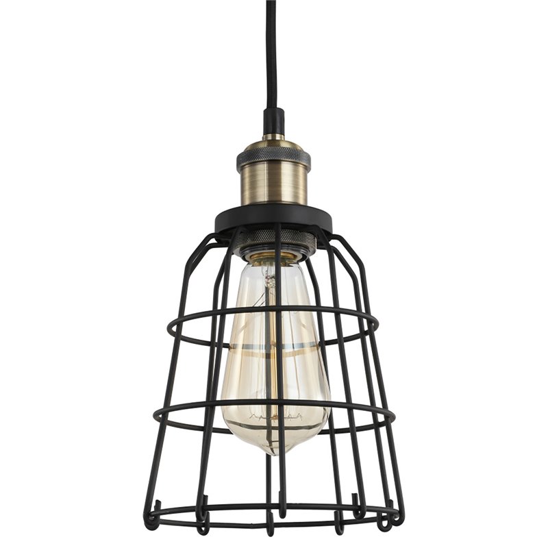 Woodbridge Lighting Fulton Wire Cage Metal Mini-Pendant in Antique Brass/Black