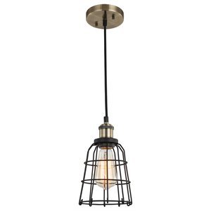 Woodbridge Lighting Fulton Wire Cage Metal Mini-Pendant in Antique Brass/Black