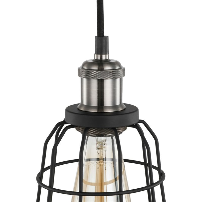 Woodbridge Lighting Fulton Wire Cage Metal Mini-Pendant in Antique Nickel/Black