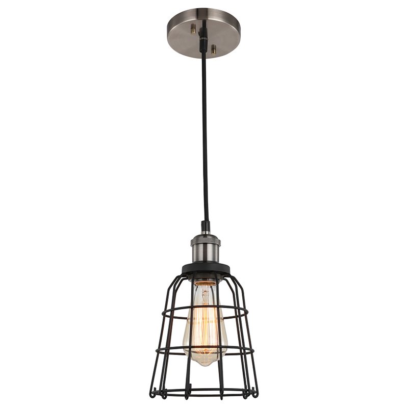Woodbridge Lighting Fulton Wire Cage Metal Mini-Pendant in Antique Nickel/Black