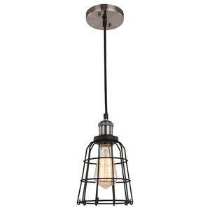 Woodbridge Lighting Fulton Wire Cage Metal Mini-Pendant in Antique Nickel/Black
