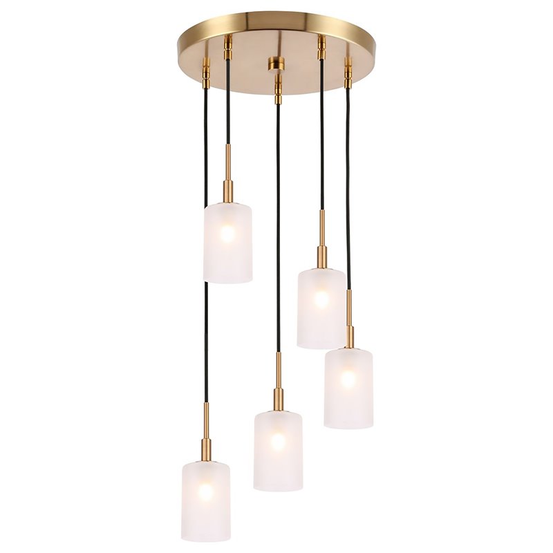 Woodbridge Lighting Elise 5-Light Glass Cluster Pendant in Brass/Opal
