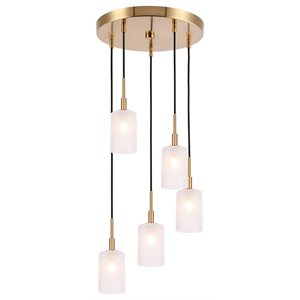 Woodbridge Lighting Elise 5-Light Glass Cluster Pendant in Brass/Opal