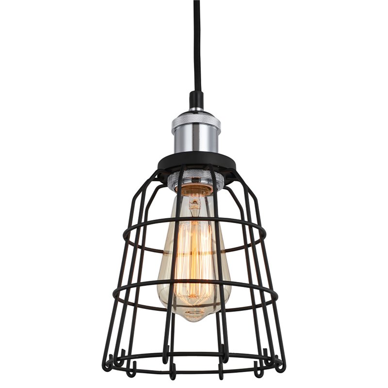 Woodbridge Lighting Fulton Wire Cage Metal Mini-Pendant in Chrome/Black