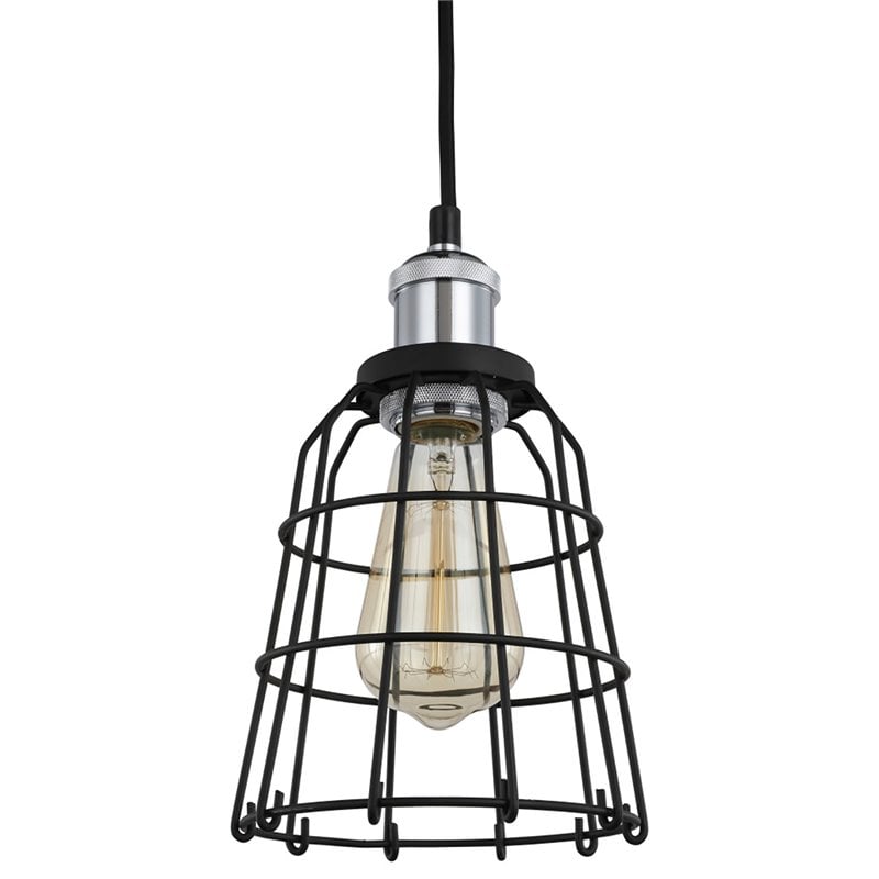 Woodbridge Lighting Fulton Wire Cage Metal Mini-Pendant in Chrome/Black