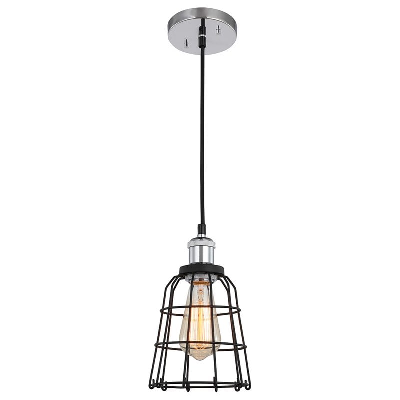 Woodbridge Lighting Fulton Wire Cage Metal Mini-Pendant in Chrome/Black