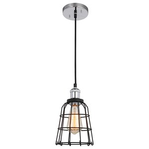 Woodbridge Lighting Fulton Wire Cage Metal Mini-Pendant in Chrome/Black