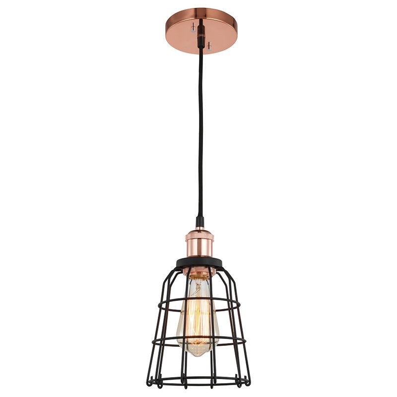 Woodbridge Lighting Fulton Wire Cage Metal Mini-Pendant in Copper Bronze/Black