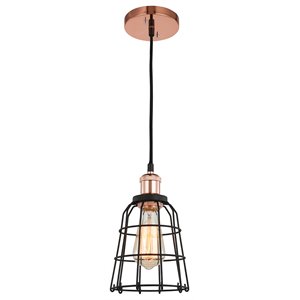 Woodbridge Lighting Fulton Wire Cage Metal Mini-Pendant in Copper Bronze/Black