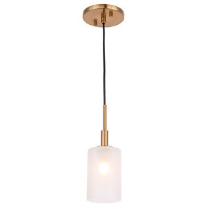 Woodbridge Lighting Elise 1-Light Opal Glass & Steel Mini Pendant in Brass