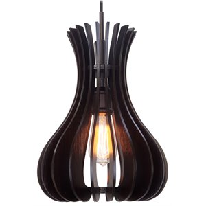 Woodbridge Lighting Genie Canopy 1-Light Wood Shade Pendant in Bronze