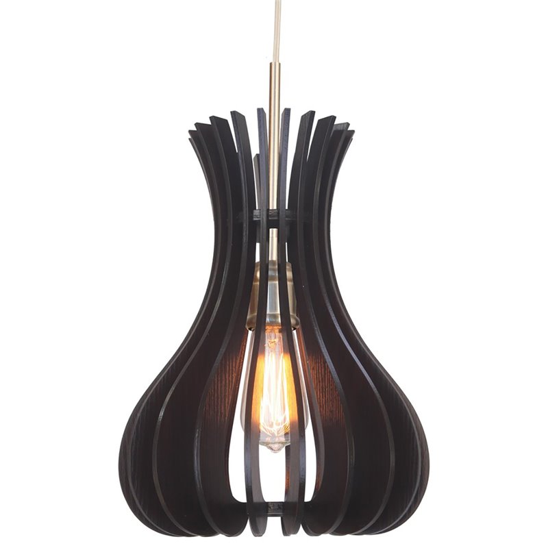 Woodbridge Lighting Genie Canopy 1-Light Wood Shade Pendant in Satin Nickel