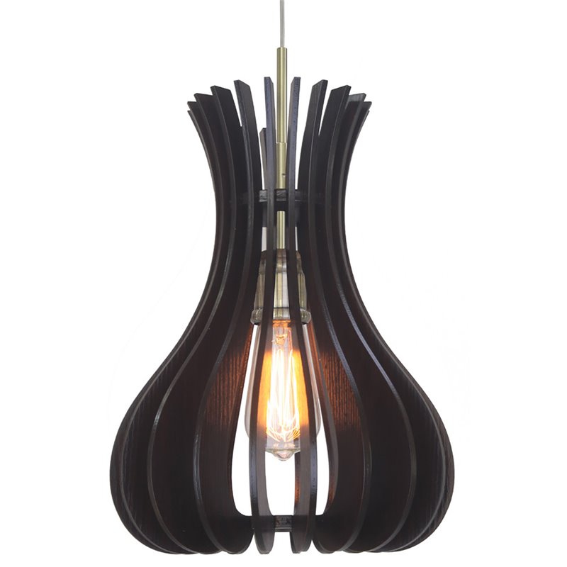 Woodbridge Lighting Genie Canopy 1-Light Wood Shade Pendant in Brass