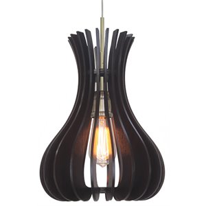 Woodbridge Lighting Genie Canopy 1-Light Wood Shade Pendant in Brass