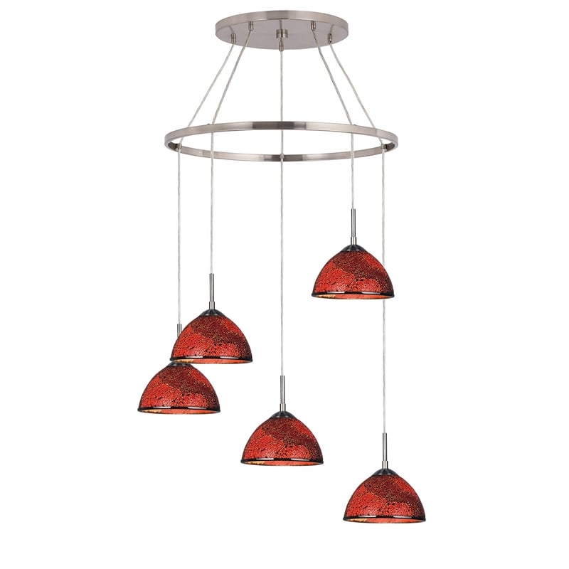 Woodbridge Lighting Alexis 5-Light Metal Steel Pendant Chandelier in Mosaic Red