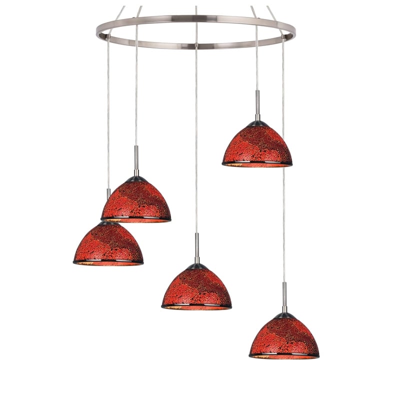 Woodbridge Lighting Alexis 5-Light Metal Steel Pendant Chandelier in Mosaic Red