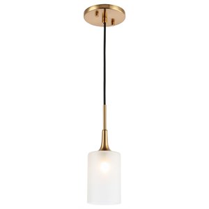 Woodbridge Lighting Chelsea 1-Light Opal Glass & Steel Mini Pendant in Brass