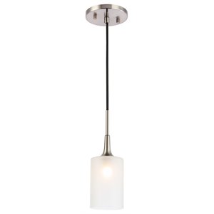Woodbridge Lighting Chelsea 1-Light Opal Glass Mini Pendant in Satin Nickel