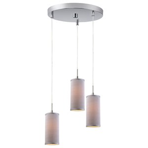 woodbridge lighting sypta 3-light fabric cluster pendant in satin nickel/gray