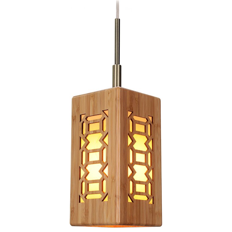 Woodbridge Lighting Triune Small Bamboo Shade Pendant in Brass/Natural
