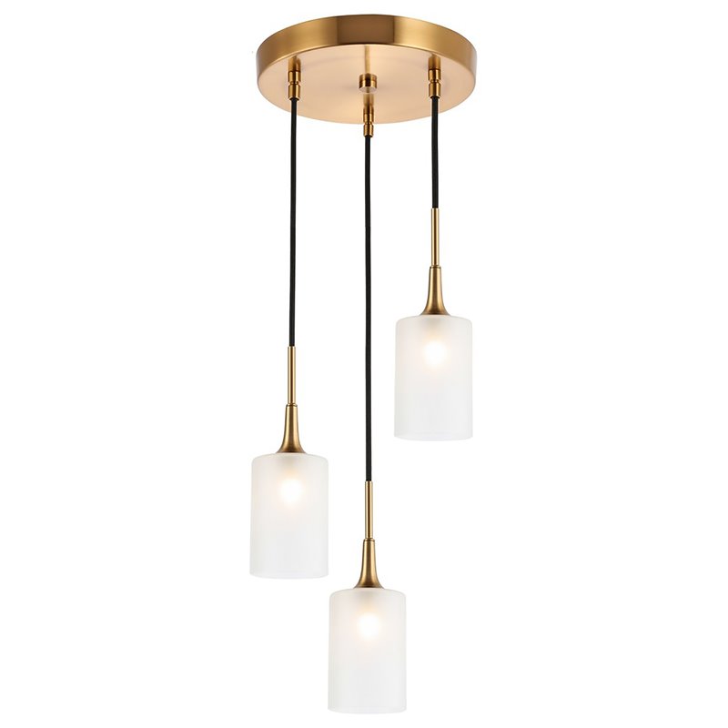 Woodbridge Lighting Chelsea 3-Light Opal Glass & Steel Cluster Pendant in Brass