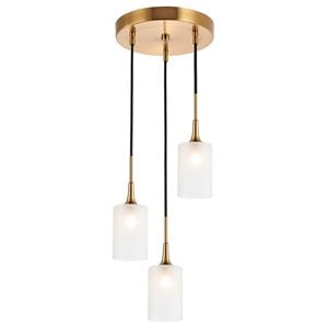 Woodbridge Lighting Chelsea 3-Light Opal Glass & Steel Cluster Pendant in Brass
