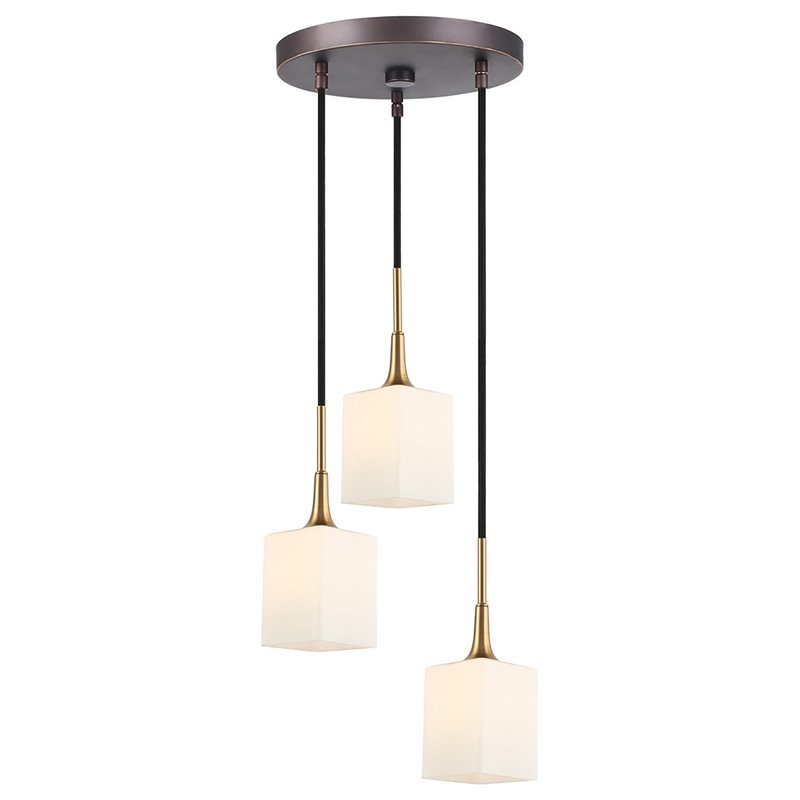 Woodbridge Lighting Chelsea 3-Light Glass Cluster Pendant in Brass/Bronze