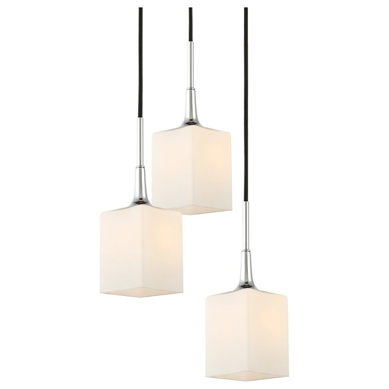 Woodbridge Lighting Chelsea 3-Light Opal Square Glass Cluster Pendant in Chrome
