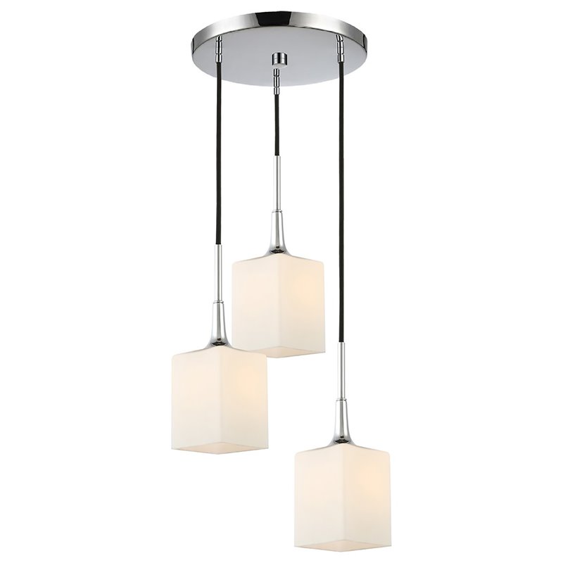 Woodbridge Lighting Chelsea 3-Light Opal Square Glass Cluster Pendant in Chrome