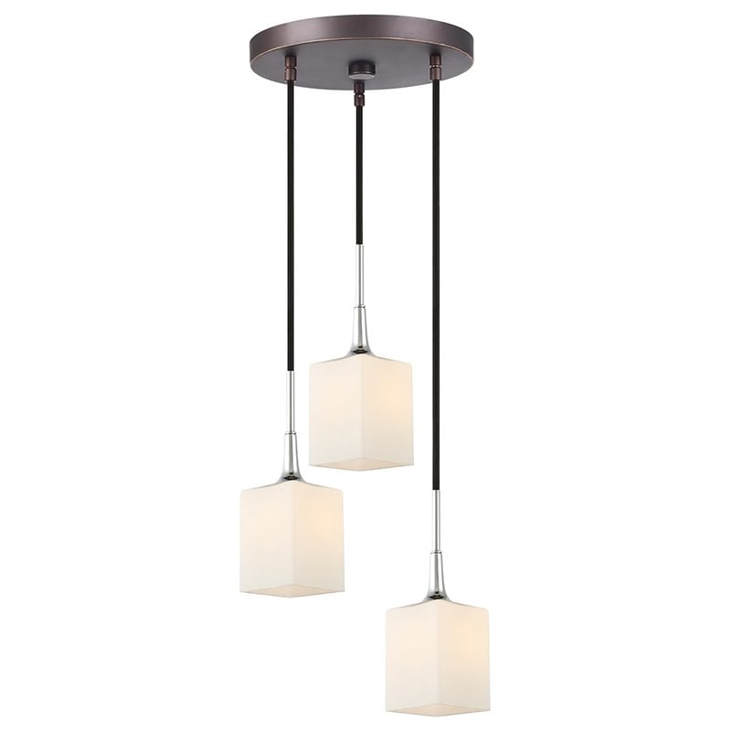 Woodbridge Lighting Chelsea 3-Light Glass Cluster Pendant in Chrome/Bronze