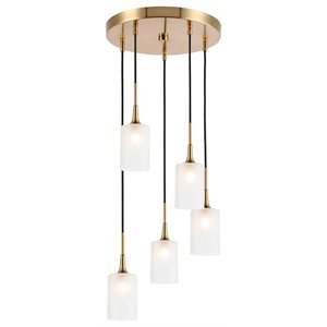 Woodbridge Lighting Chelsea 5-Light Opal Glass Cluster Pendant in Brass