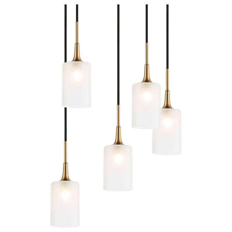 Woodbridge Lighting Chelsea 5-Light Opal Glass Cluster Pendant in Brass/Bronze