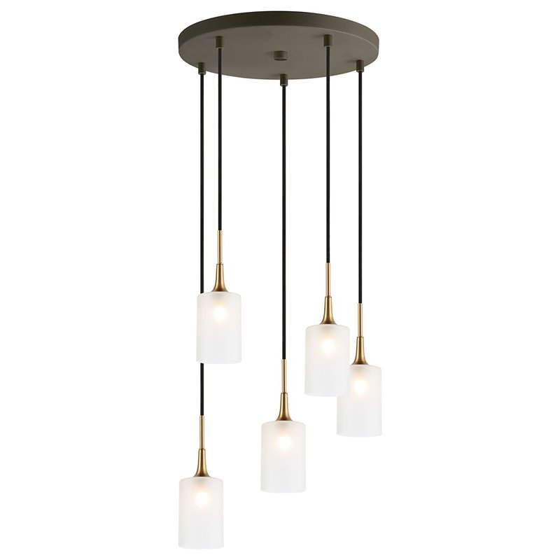 Woodbridge Lighting Chelsea 5-Light Opal Glass Cluster Pendant in Brass/Bronze