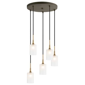 Woodbridge Lighting Chelsea 5-Light Opal Glass Cluster Pendant in Brass/Bronze