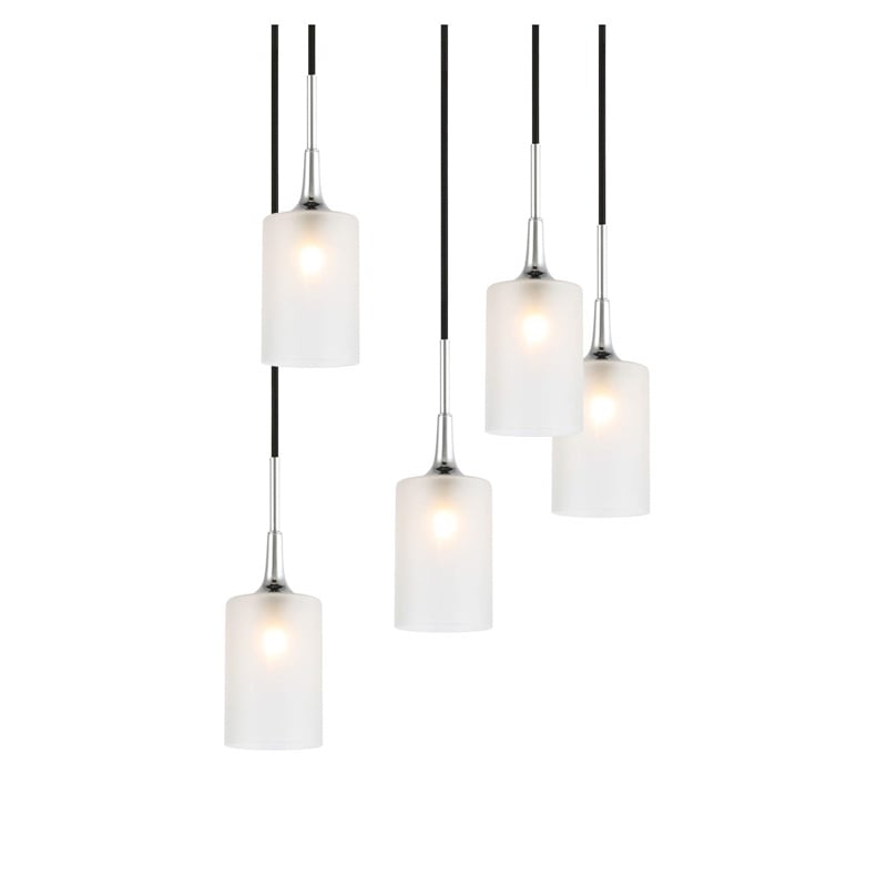 Woodbridge Lighting Chelsea 5-Light Opal Glass Cluster Pendant in Chrome/Bronze