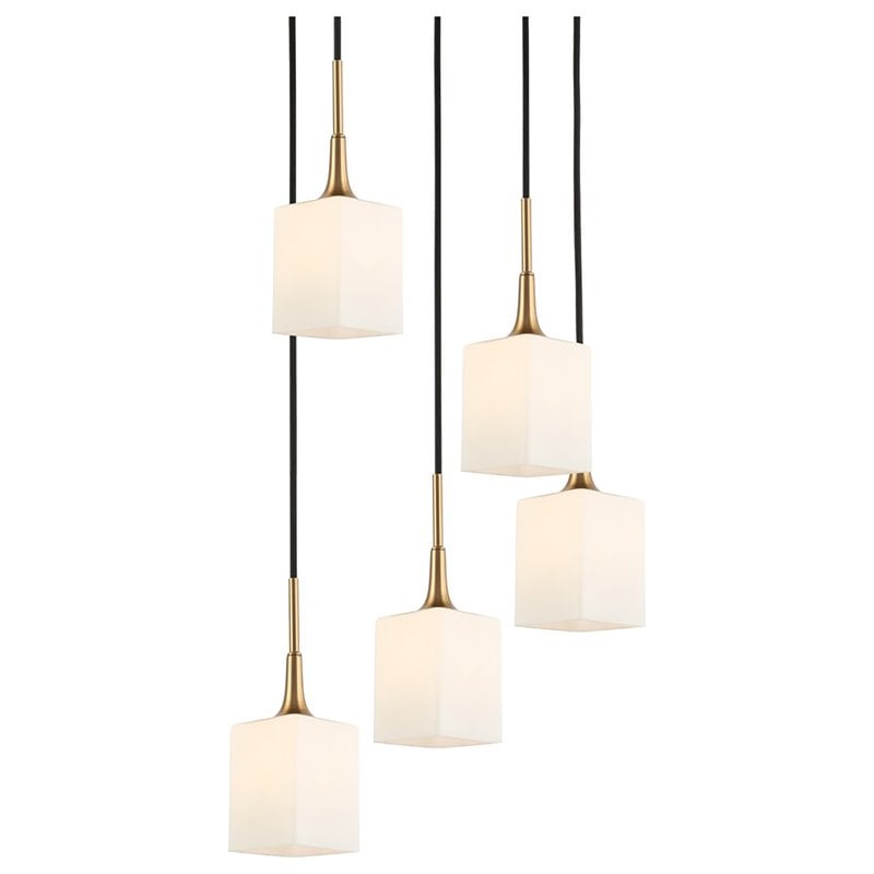 Woodbridge Lighting Chelsea 5-Light Opal Glass & Steel Cluster Pendant in Brass