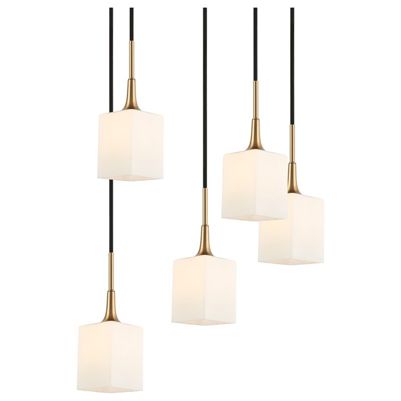 Woodbridge Lighting Chelsea 5-Light Glass & Steel Cluster Pendant in Brass