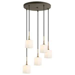 Woodbridge Lighting Chelsea 5-Light Glass & Steel Cluster Pendant in Brass