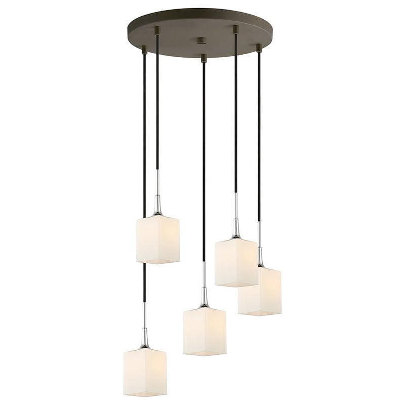 Woodbridge Lighting Chelsea 5-Light Glass Cluster Pendant in Chrome/Bronze