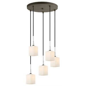 Woodbridge Lighting Chelsea 5-Light Glass Cluster Pendant in Chrome/Bronze